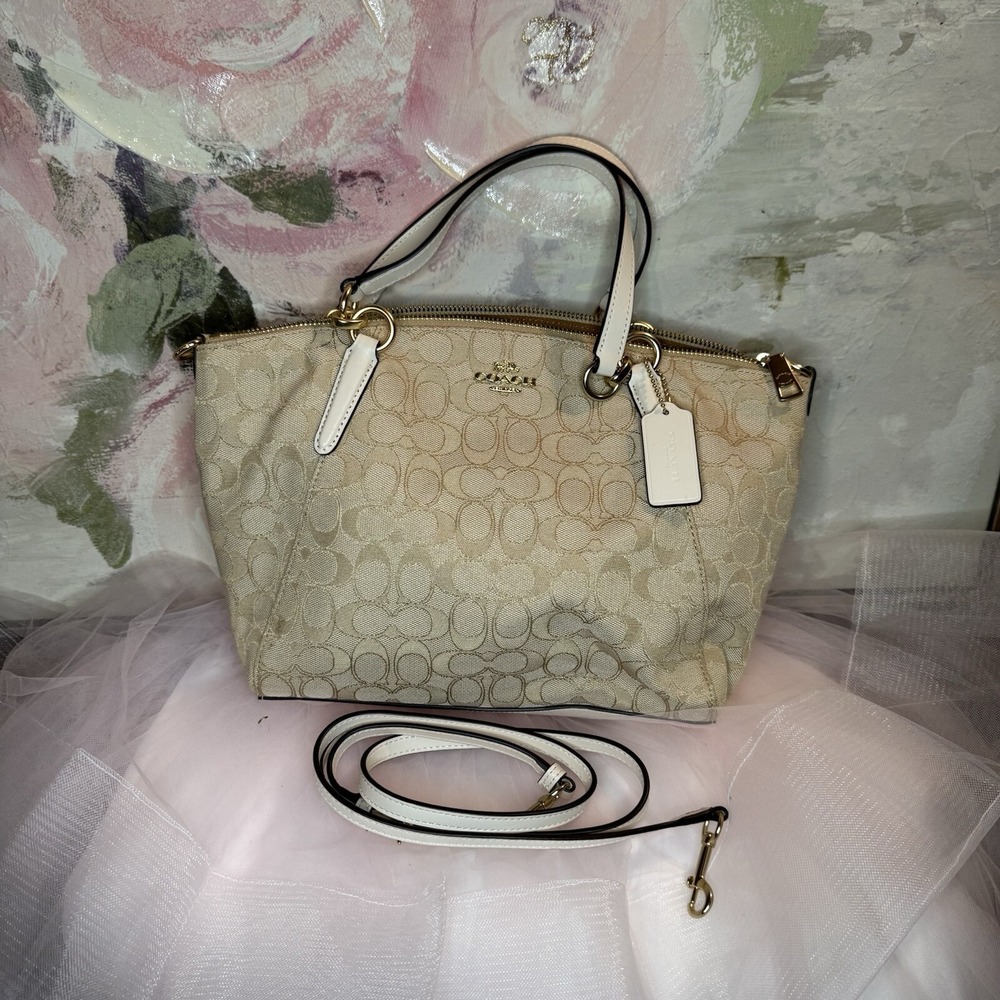 New Coach Leather 2 way Handbag Light Beige Auth Women Gift Crossbody White - Picture 4 of 8